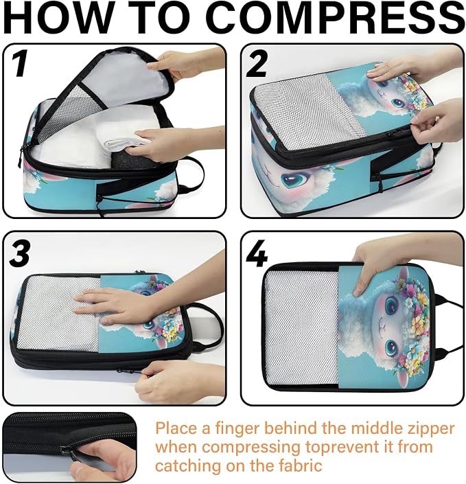 Cute Sheep 6 Set Compression Packing Cubes Animal Expandable Packing Organizer for Travel Accessories Luggage Suitcase Bag