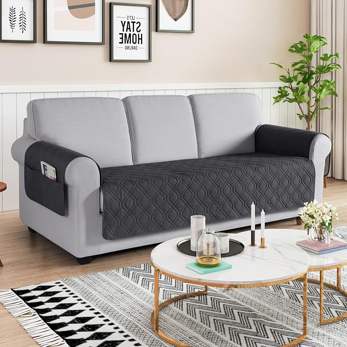 VANSOFY Waterproof Couch Cover for Pets, Charcoal Gray, 72.4" | Non-Slip, Washable, Utility Pockets, Pet Friendly, Furniture Protector Slipcover for 3 Cushion Plus Couch