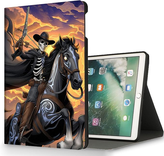 for Microsoft Surface Pro 7 Plus,Surface Pro 7/6/5/4 12.3" Tablet Case,Auto Wake/Sleep,Adjustable Stand Protective Cover - Skeleton Cowboy