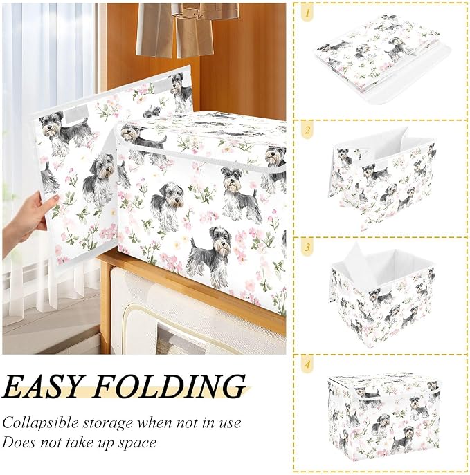 Aesthetic Miniature Schnauzer Dogs White Storage Box Organization And Storage With Lid Handle for Craft Shelves