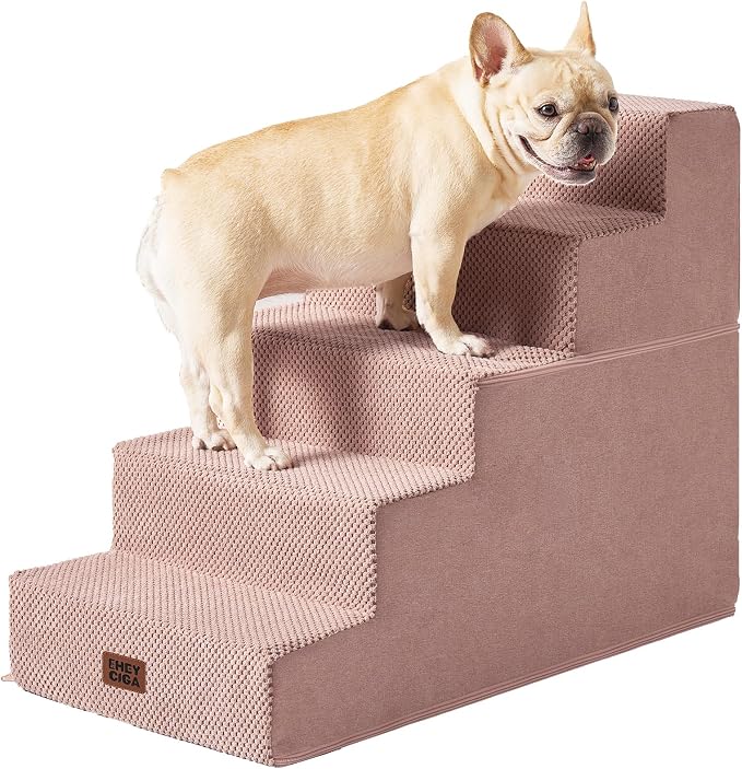 EHEYCIGA Dog Stairs for High Bed 22.5" H, 5-Step Dog Steps, Pink | Pet Steps for Small Dogs and Cats for Bed, Non-Slip Balanced Pet Ramp Indoor