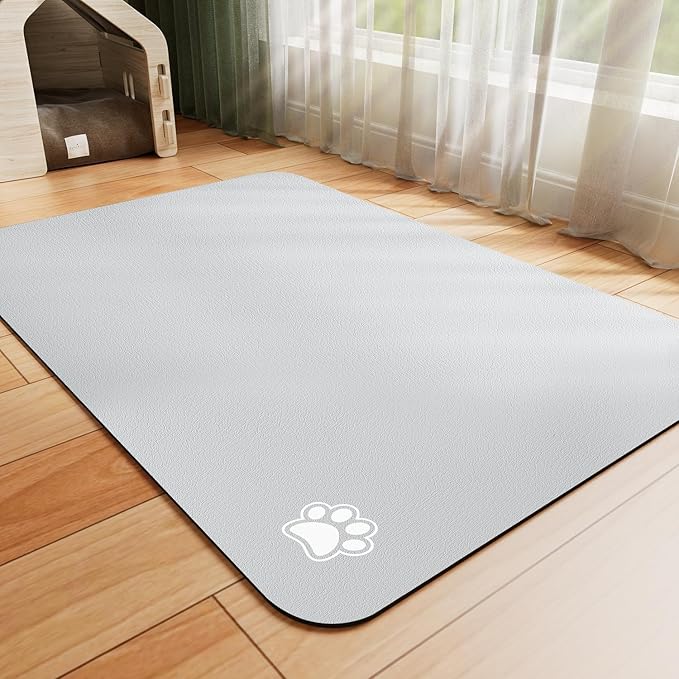 HotLive Dog Food Mat - Absorbent Cat Mat for Food and Water, No Stains Pet Feeding Bowl Mat, Easy to Clean Pet Placemats, Quick Dry Dog Water Dispenser Mat for Messy Drinkers | Paw Light Grey 18"x 28"