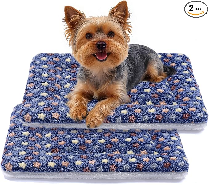 Mora Pets Dog Crate Pad Bed Ultra Soft Pet Mat Star Print 2 Pack 24 in Blue | Washable Crate Mat for Small Medium Large Dogs, Reversible Fleece Dog Crate Kennel Mat Flat Cat Bed Liner