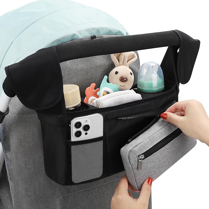 Accmor Universal Stroller Organizer with Insulated Cup Holder Detachable Phone Bag and Shoulder Strap,Stroller Bag Caddy Organizer for Uppababy, Baby Jogger, Britax Strollers