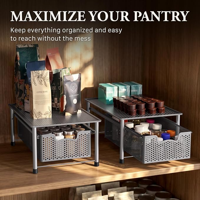 Simple Houseware Stackable Cabinet Basket Drawer Organizer, Silver