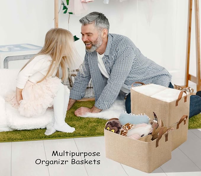 AARAINBOW 4 Pcs Closet Clothes Organizer with Handle, Closet Shelf Fabric Storage Box Steel Frame, Stackable Shelf Storage Baskets Foldable Wardrobe Storage Box for Clothes Pants, 23L (2 Gray 2 Beige)