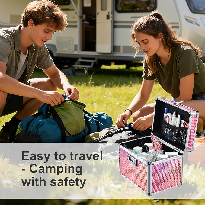 Medicine Lock Box with 3-Digit Combination Lock – Pink Lockable Storage Box for Medication, Small Lock Box for Valuables, 10"x7"x7.9" Locking Medicine Box for Home Travel Dorm