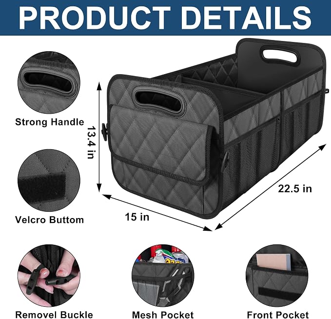Deosk Car Trunk Organizer for SUV, Car Organizers and Storage with Reinforced Handles, Car Accessories for Women/Men 70L Waterproof Polyester Trunk Organizer(Large, Charcoal)