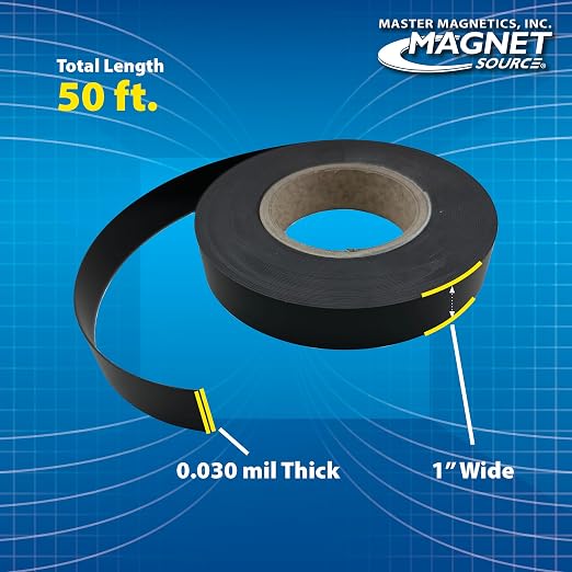 Master Magnetics ZGN03040BL/WKS50 Flexible Magnet Strip with Black Vinyl Coating, 1/32" Thick, 1" Height, 50 Feet, 1 Roll
