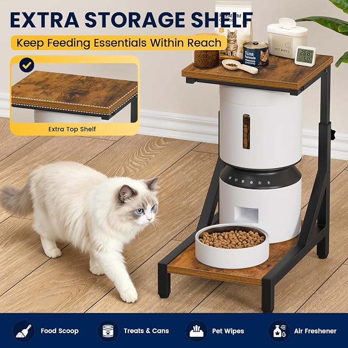 Snughome Adjustable Automatic Cat Feeder Stand, Elevated Cat Feeding Station with 3" Raised Platform, Smart Feeder Riser Table, Helps Promote Comfortable Feeding Posture, Metal Frame & Particleboard
