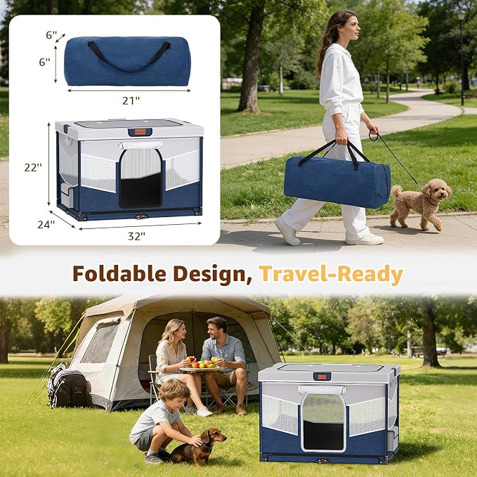 LOOBANI Small Dog Playpen, 32"x24"x22", Foldable & Portable, Blue | Puppy Cat Playpen Indoor, with Sturdy Steel Frame, Travel Dog Crate with Carry Bag, Removable Washable 690D Fabric Cover