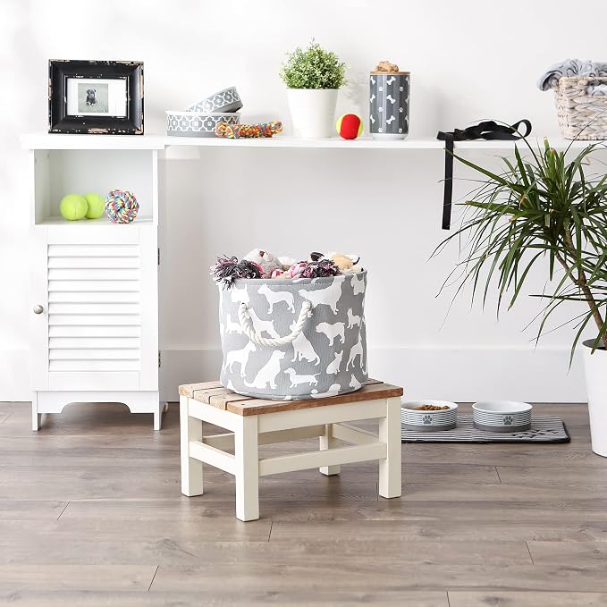 Bone Dry Pet Storage Collection Collapsible Bin, Small Round, 9x12", Gray Dog Show Print