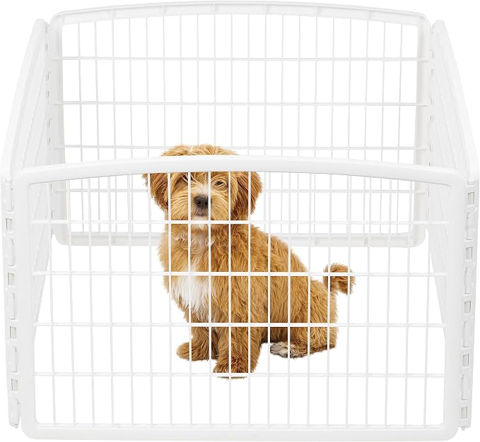 IRIS USA 4-Panel Dog Playpen, Pet Enclosure, Dark Gray | Safe Play Zone, Configurable Layout, Multi-Shape Setup, Custom Pen Configuration, Stable Non-Tip Base, Secure Door Latch