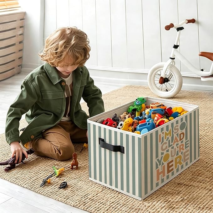 Boho Nursery Foldable Storage Bins Box with Handles, I'm So Happy You're Here Classroom Decorative Storage Boxes Baskets Toybox Organizer for Kids Nursery Room Bedroom Playroom Classroom