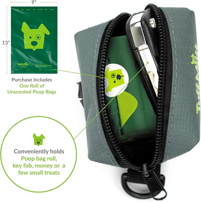 Tuff Mutt Dog Poop Bag Holder with Velcro Attachment - Durable Fabric Poop Bag Dispenser for Leashes - Includes Starter Roll for Easy Cleanup (Pack of 3)