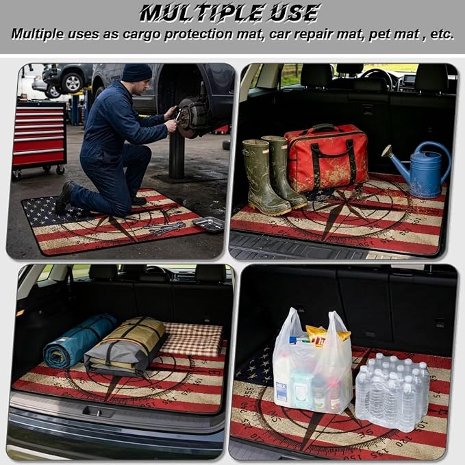 Howilath American Flag Stylish Car Trunk Mat Universal Cargo Liner Non-Slip & Dustproof Vintage Compass Rear Trunk Protection for Daily & Outdoor Use