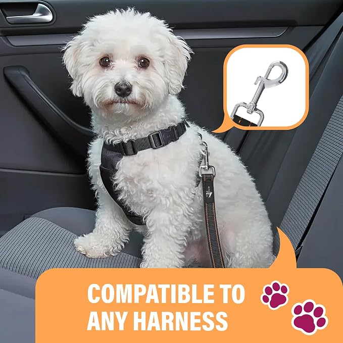 Black Car Seat Belt for Dogs 2 Pack, Attaches to Harness & Collar, Adjusts 18" - 24" Safety & Comfort Travel Restraint System Fits Small - Large Pups, Seatbelt Pet Supplies & Accessories