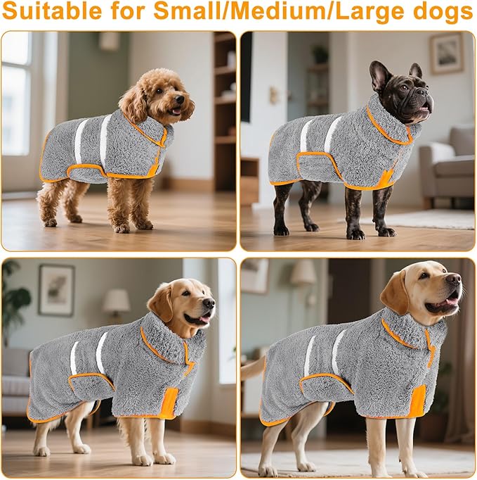 Bienbee Dog Bathrobe, Quick Drying Super Absorbent Dog Robes for After Bath, Warm Keeping Dogs Towel, Dogs Bath Supplies, Gray M