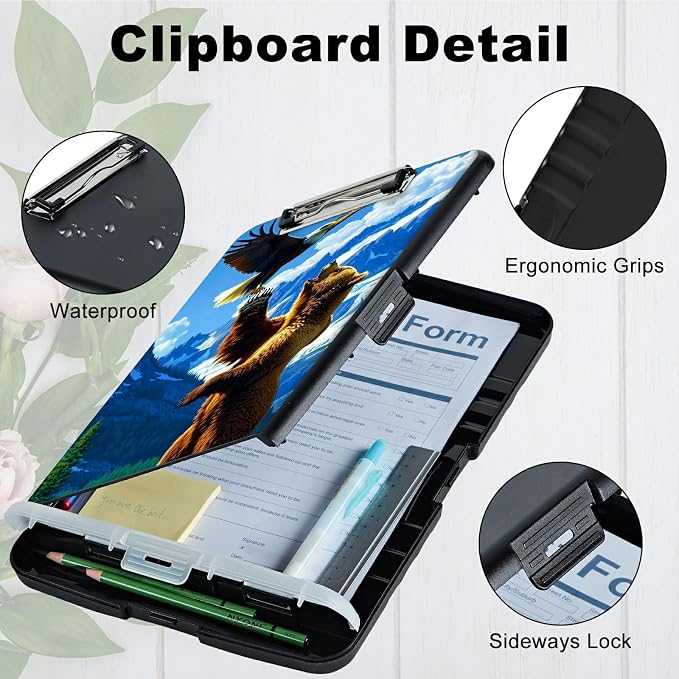 Bear and Eagle A4 Clipboard with Storage Pen Holder, Clipboards Organizer Nursing Clipboard Foldable File Folder Plastic Clipboard Folio Clip Board for Office Students Classroom Doctor