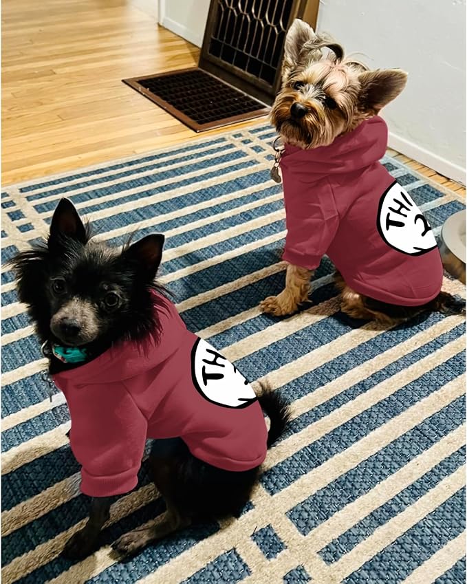 Dog Hoodie Pet Clothes for Small Dogs Thing 2 Printed Hoodies Medium Puppy Hooded Sweatshirt Pullover Outfit(Wine Red,S)