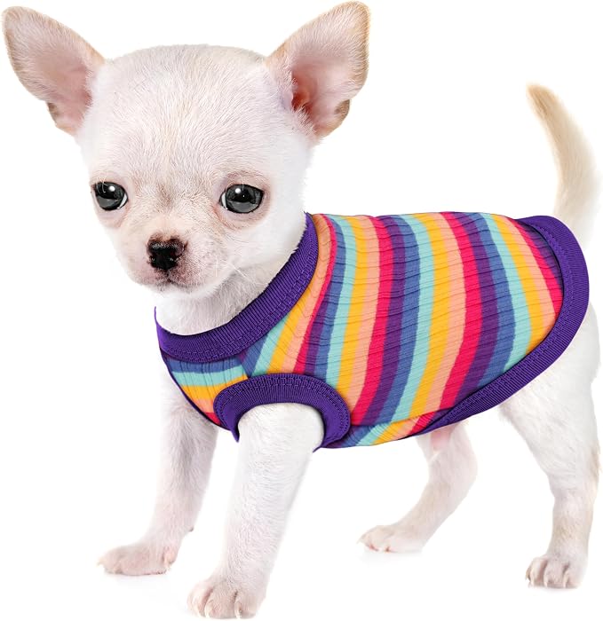 Elevate Your Pet's Comfort Fashion: Premium Cotton Rib Dog Shirt Vest for Small Breeds Like Chihuahuas, Yorkies .Year-Round Style with Tank-Style Puppy Attire Purple&Rose Red Medium