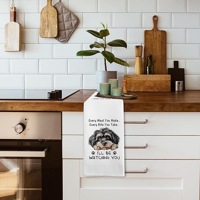 Funny Havanese Dog Kitchen Towels Accessories Decor, Black Havanese Dog Mom Gifts for Women Men Kids, Every Meal You Make Every Bite You Take Dish Hand Tea Towels for Kitchen, 16x24 Inch
