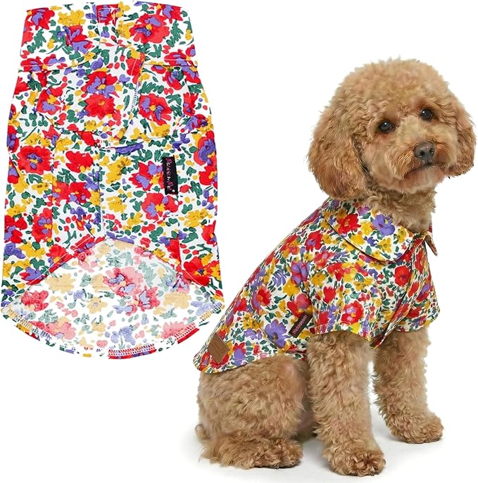 Parisian Pet Floral Dog Shirt - Cotton Clothes for Large Dogs - Stylish Dog Beach Outfit - Lightweight and Soft Puppy Clothes - Trendy Camp Tshirts for Dogs - Comfortable Summer Vacation Pet Apparel