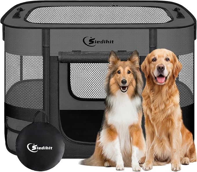 Siedihit 35" Dog Playpen,Cat Puppy Pen, Pet Portable Crate Indoor Outdoor | Durable Travel Camping Use,Foldable Dog Kennel Tent Cage for Rabbit Small Animals with Carrying Case(Dark Grey, Large)