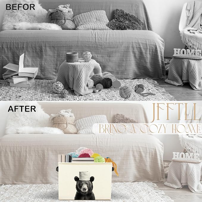 Funny Bear Bathroom Storage Bins Box, Bear Bathroom Decor, Animal Lover Gifts Storage Basket Laundry Hamper with Handle for Bath Room Clothes Vanity Undersink Home Organization