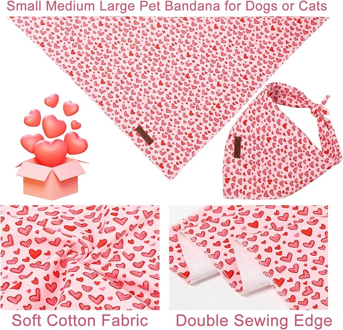 Valentine's Dog Bandana, UP URARA PUP Soft Cotton Adjustable Pet Scarf for Small, Medium, and Large Dogs, Cute and Comfortable Dog Accessory,L