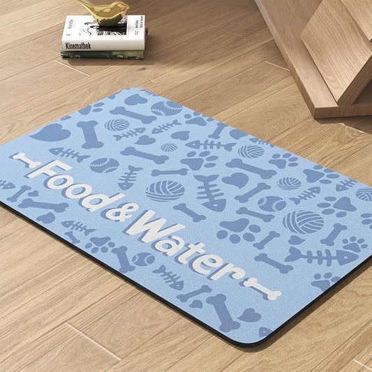 Pet Feeding Mat-Absorbent Dog Mat for Food and Water Bowl-No Stains Quick Dry Water Dispenser Mat-Dog Accessories Pet Supplies-Bowl for Messy Drinkers（Bone,12"x19"