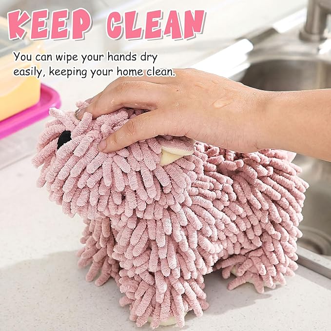 Tegeme 1 Pcs Chenille Dog Hand Towel Fuzzy Dog Towel Absorbent Microfiber Soft for Bathroom Kitchen Washstand (Pink)