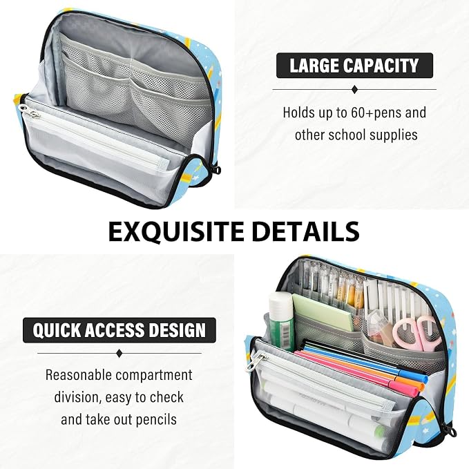 Aslsiy Large Capacity Pencil Case Colorful Pen (4) Pencil Pouch for Boys Girls Portable Pen Bag Organizer Standing Makeup Bag for School Office Supplies
