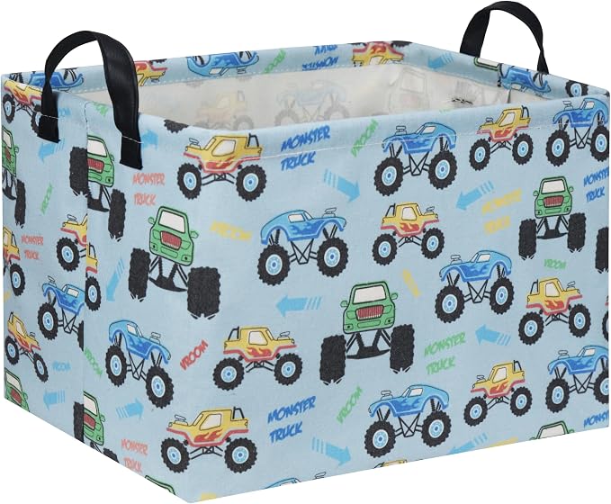 Rectangular Monster Truck Baskets Kids Gift Bins Empty Baby Basket for Boys Toy Storage Basket Organizer Bin Box Room Decor for Home(Monster Truck)