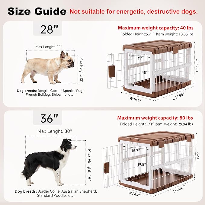 ZOMISIA Collapsible Dog Crate for Large Dogs - 36" L Heavy Duty Dog Kennel No Tools Required with 4 Sides Steel Foldable Cage for Dogs Indoor, Portable Carrier with 2 Smooth Wheels, Woodgrain