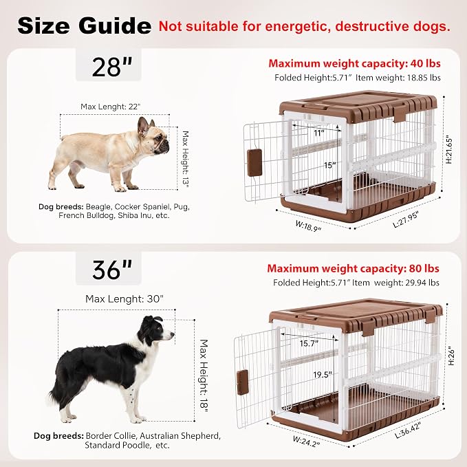 ZOMISIA Collapsible Dog Crate for Dogs - 28" L Heavy Duty Dog Kennel No Tools Required with 4 Sides Steel Foldable Cage for Dogs Indoor, Portable Carrier with 2 Smooth Wheels, Woodgrain