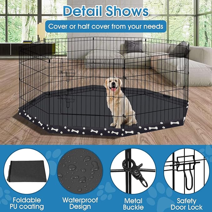 Peekaboo Dog Playpen 24 Inch, 8 Panel Metal Pet Fence with Bottom Pad | Playpen + printing pad，8 Panel Foldable Rustproof Pet Playpen,Climate Pledge Friendly Choice