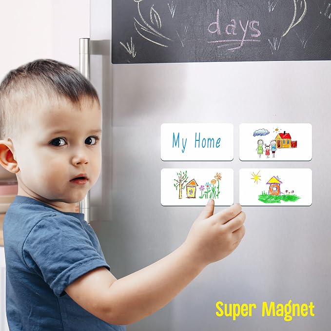 Magnetic Name Tag Label, 55 PCS Dry Erase Reusable Blank Name Stickers White Reusable Magnets for Whiteboards Locker Fridge School Office Home (Each Measures 2" x 1")