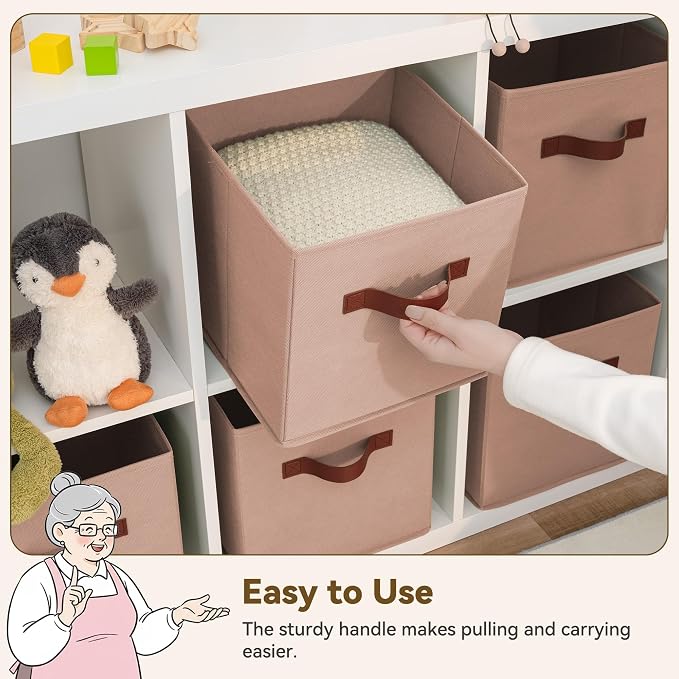 GRANNY SAYS Cube Storage Bins, 11 Inch Cube Organizer, Dusty Pink, 6-Pack | Collapsible Storage Boxes with Thickened Base Plate, Sturdy Handles, Decorative Baskets for Shelves, Closet