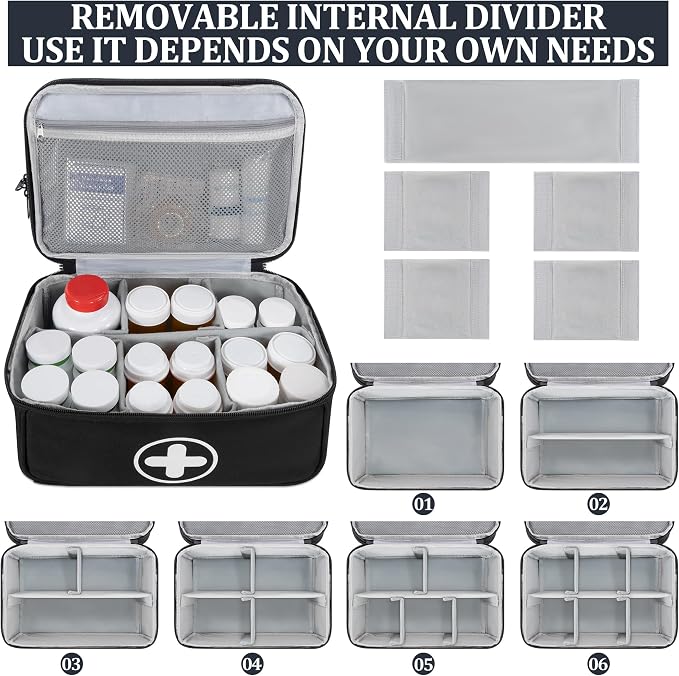 Medicine Storage Bag, 2 Layer Pill Bottle Organizer Storage Bag Empty | Lockable Medical Travel Bag with Adjustable Divider, Suitable for Pills, Vitamins, Fish Oil, Medical Supplies
