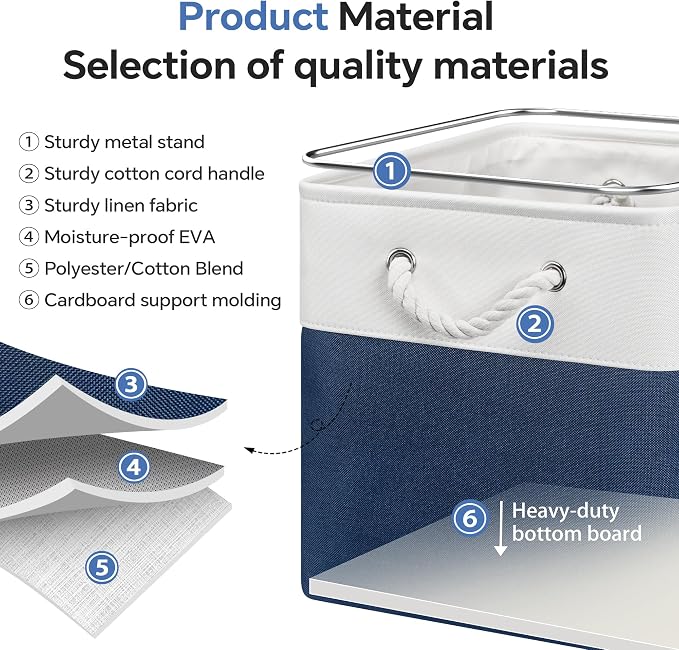 ECDYQXVU 13x13x13 Inch Storage Cube Bins Foldable Organizer Baskets 6 Pack | Soft Cotton Handles, Premium EVA Fabric, Hard Cardboard Bottom, Sturdy Metal Rim, Closet Shelf, Living Room, Bedroom, Laundry