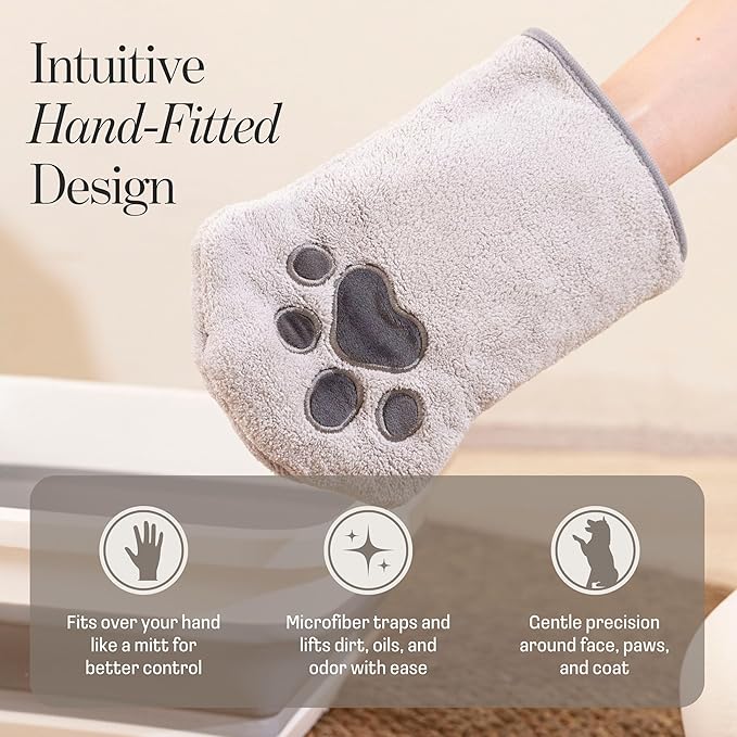 Muddi Mitt Microfiber Reusable Pet Wipes Grooming Towel Glove | Machine-Washable, Soft, Double-Sided Bath Mitt Replaces Wipes | Dirt Odor Removal | Gentle Paw Coat Cleaner | Dogs & Cats (A Pair)