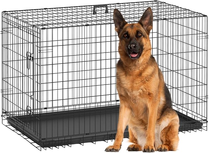 BestPet | Dog Crate | 48" | Black | Foldable Metal Kennel with Single Doors, Secure Slide-Bolt Latches, Leakproof Tray | Portable Dog Cage for Large Breeds | for Travel, Indoor & Outdoor Use