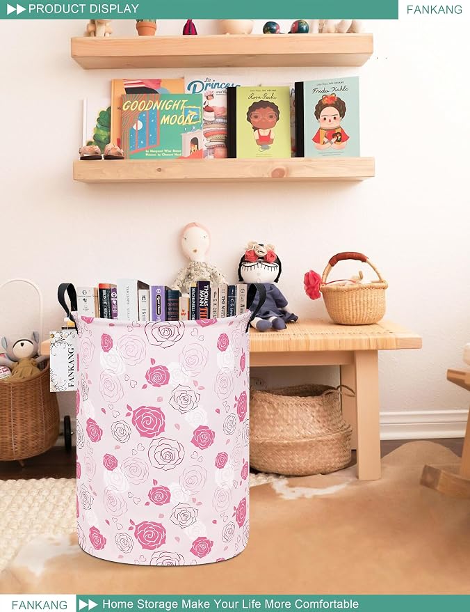 Roses Storage Bin Foldable Nursery Basket | Foldable with Waterproof PE Coating Organizer Bin for Kids Boys and Girls,Office,Bedroom,Clothes