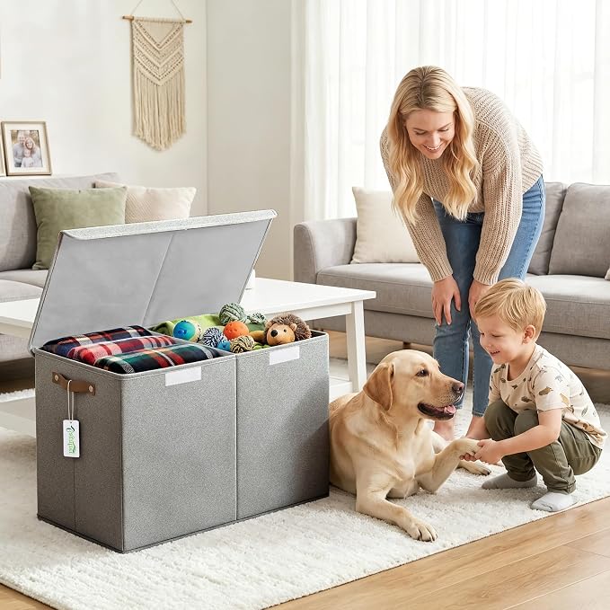 Large Toy Storage Box with Lids, Collapsible Sturdy Baby Storage Organizer Chest Bin Basket for Kids, Boys, Girls, Playroom, Nursery, Bedroom, Closet 25"x13"x16" (Gray)
