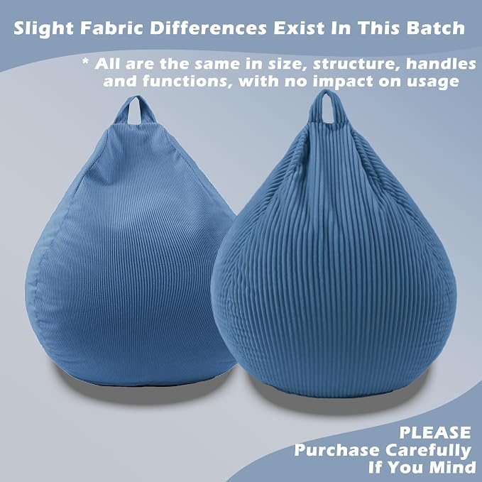 LPMOERA Stuffed Animal Storage Soft Bean Bag Chair Cover No Filler Blue | Skin-Friendly,Portable,Wide Easy-Load Opening,Hidden Zipper,Decorative Organizer