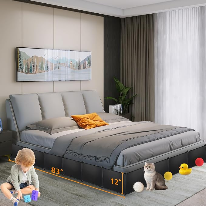 14 Pack Under Bed & Couch Blocker for Pets and Toys - 166" Length, 11.8" Height for One Side of Queen Bed | Includes Sticky Tape, Connectors & Zip Ties - Black