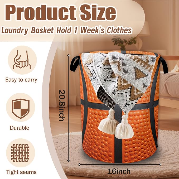 Basketball Laundry Hamper,Laundry Baskets,Waterproof Oxford Cloth Toy Storage for Bedroom,Bathroom,Nursery,16x20.8 Inch