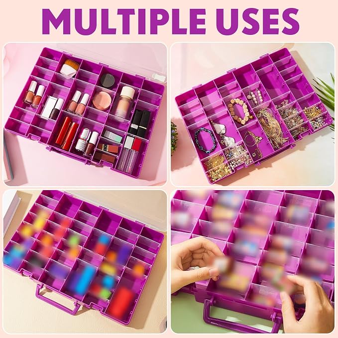 Juexica 2 Pcs 48 Grids Plastic Bead Organizer Box with Divider, Purple
