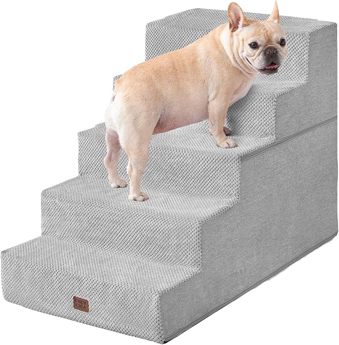 EHEYCIGA Dog Stairs for High Bed 25" H, Extra Wide Dog 5-Step, Light Grey | Pet Steps for Small Dogs and Cats for Bed, Non-Slip Balanced Pet Ramp Indoor
